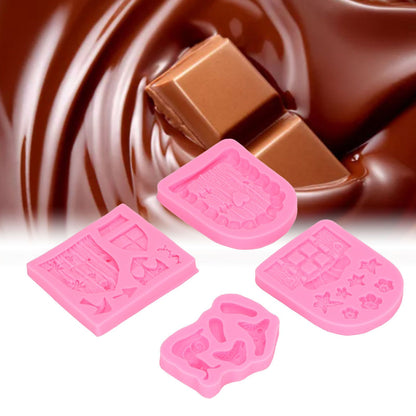 4PCS Enchanted Vintage Fairy Garden Silicone Mold Door Mushroom Flower Pattern Chocolate Molds for Home Bakery
