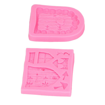4PCS Enchanted Vintage Fairy Garden Silicone Mold Door Mushroom Flower Pattern Chocolate Molds for Home Bakery