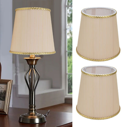 2PCS Small Lamp Shade Fabric Beige Golden Edge Lampshade for E14 Table Chandelier Wall Lamp