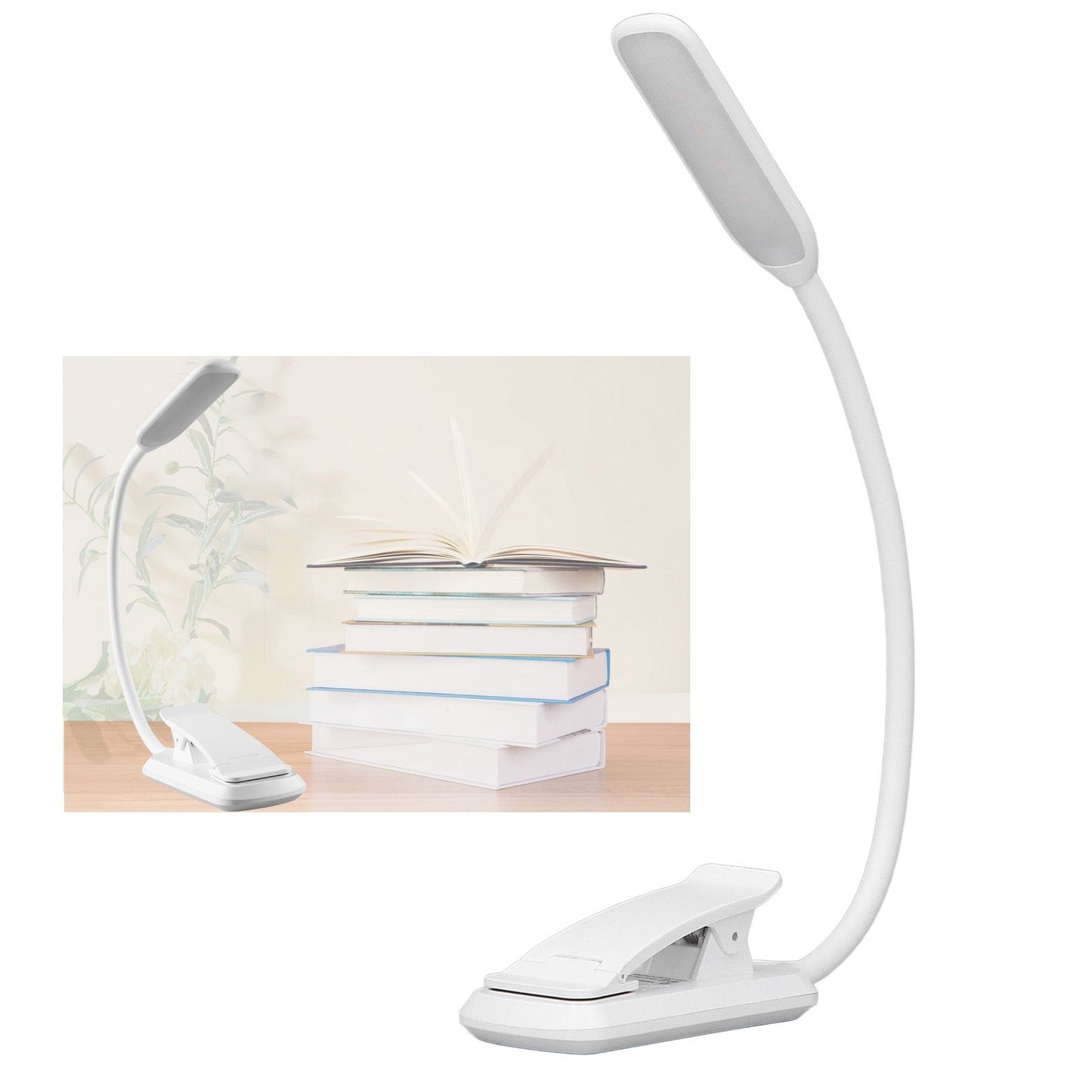LED Desk Lamp Clip Design Three Level Adjustment Mini Foldable White USB Touch Table Light