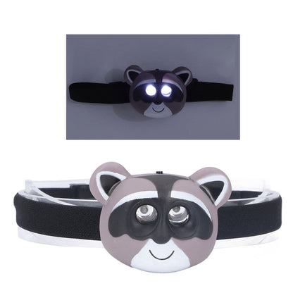 Kids Headlamp Raccoon Appearance 2 Lighting Modes Lightweight Battery Powered Plastic LED Headlight for Children