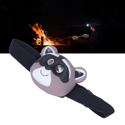 Kids Headlamp Raccoon Appearance 2 Lighting Modes Lightweight Battery Powered Plastic LED Headlight for Children