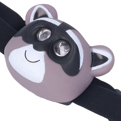 Kids Headlamp Raccoon Appearance 2 Lighting Modes Lightweight Battery Powered Plastic LED Headlight for Children