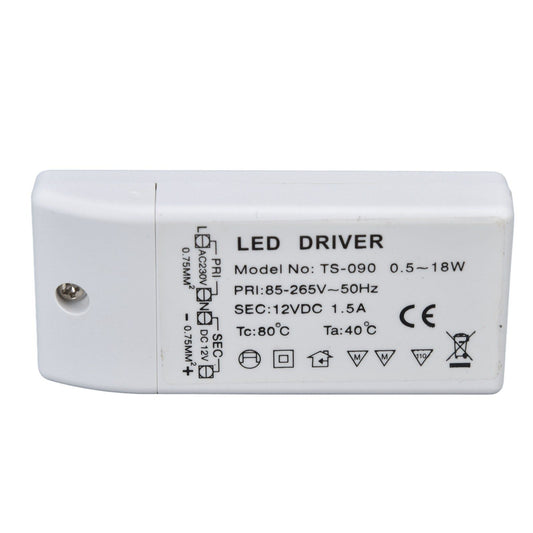 LED Transformer 18W 12VDC 1.5A Constant Current LED Driver for Cabinet Light DIY Lamp AC 85‑265V