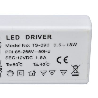 LED Transformer 18W 12VDC 1.5A Constant Current LED Driver for Cabinet Light DIY Lamp AC 85‑265V