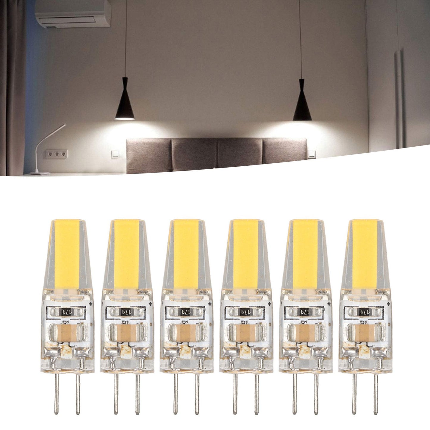 6 Pcs 6W 500LM G4 Bulb LED COB Silica Gel Energy Saving Lamp Bulb for Ceiling Lamp Wall Lamp Table Lamp 220V Warm White
