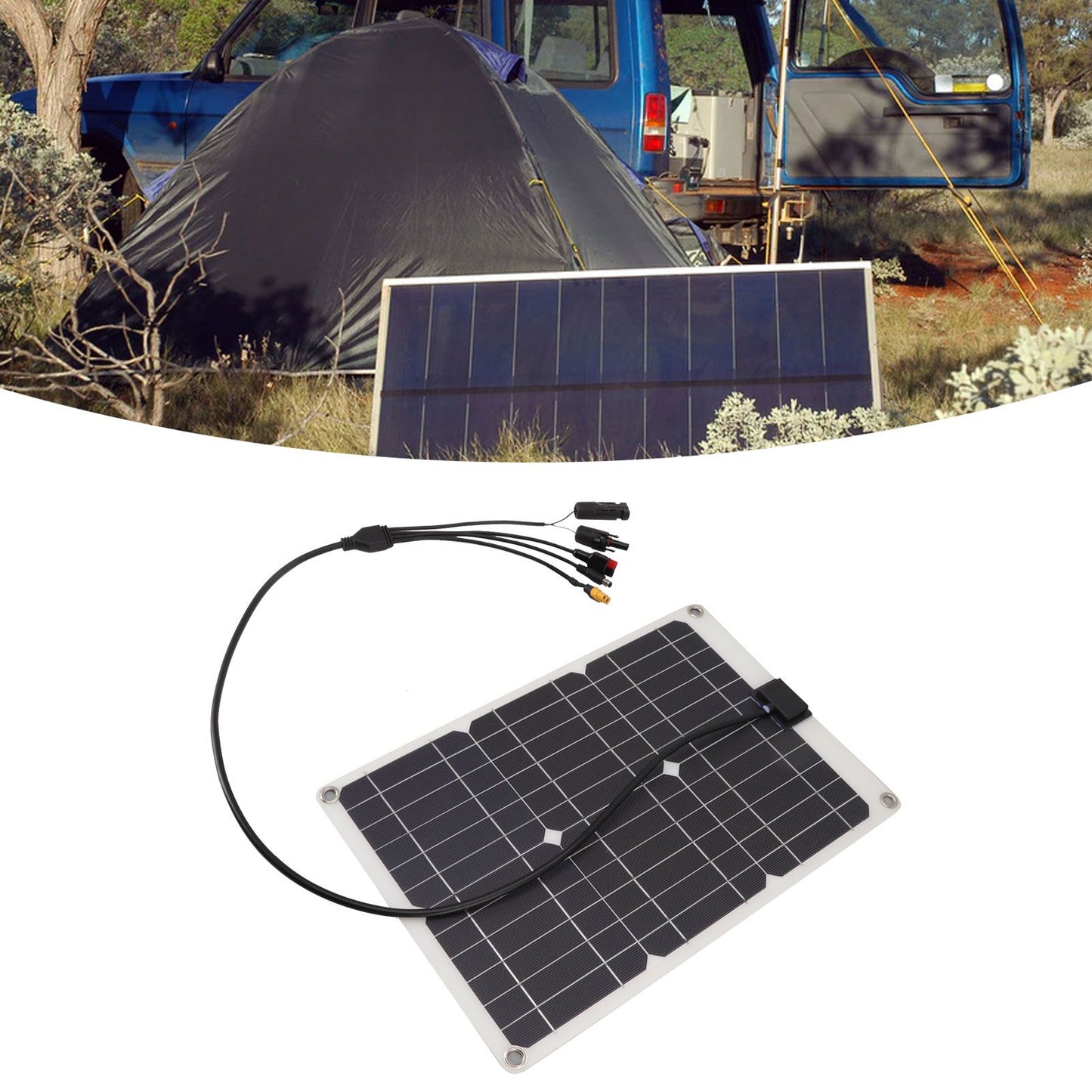 Solar Battery Panel 50W 4 Connectors Monocrystalline Silicon High Efficiency Portable Solar Charger Panel 18V Output