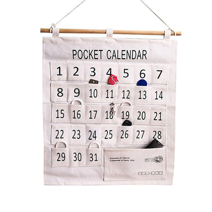 Numbered Calendar Pocket Chart Cotton and Linen Morning Check Classroom Pocket Chart Calendar Wall Hanging Organizer Large 31 Pockets