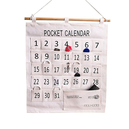 Numbered Calendar Pocket Chart Cotton and Linen Morning Check Classroom Pocket Chart Calendar Wall Hanging Organizer Large 31 Pockets
