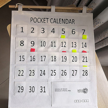 Numbered Calendar Pocket Chart Cotton and Linen Morning Check Classroom Pocket Chart Calendar Wall Hanging Organizer Large 31 Pockets