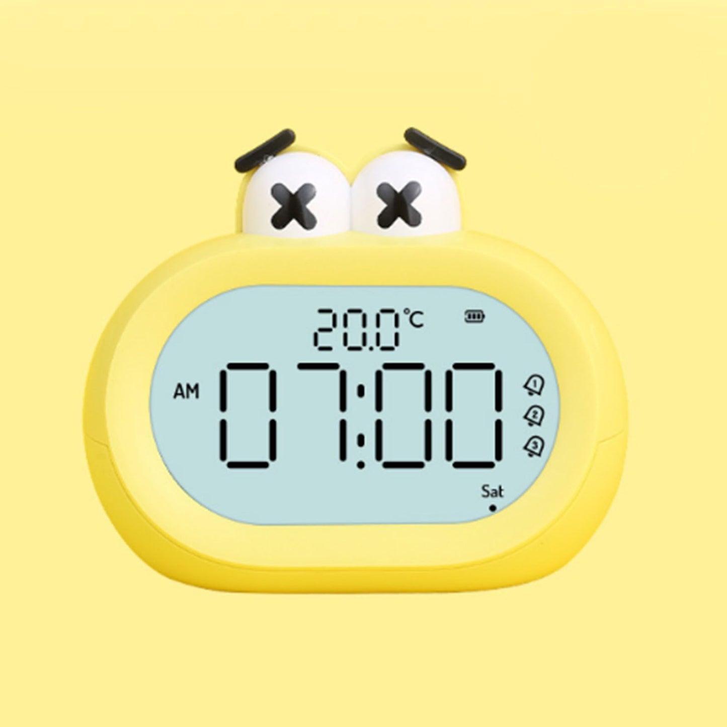 Kids Alarm Clock Cartoon Cute Intelligent Battery Operated Digital LED Electronic Clock with Night Light Yellow
