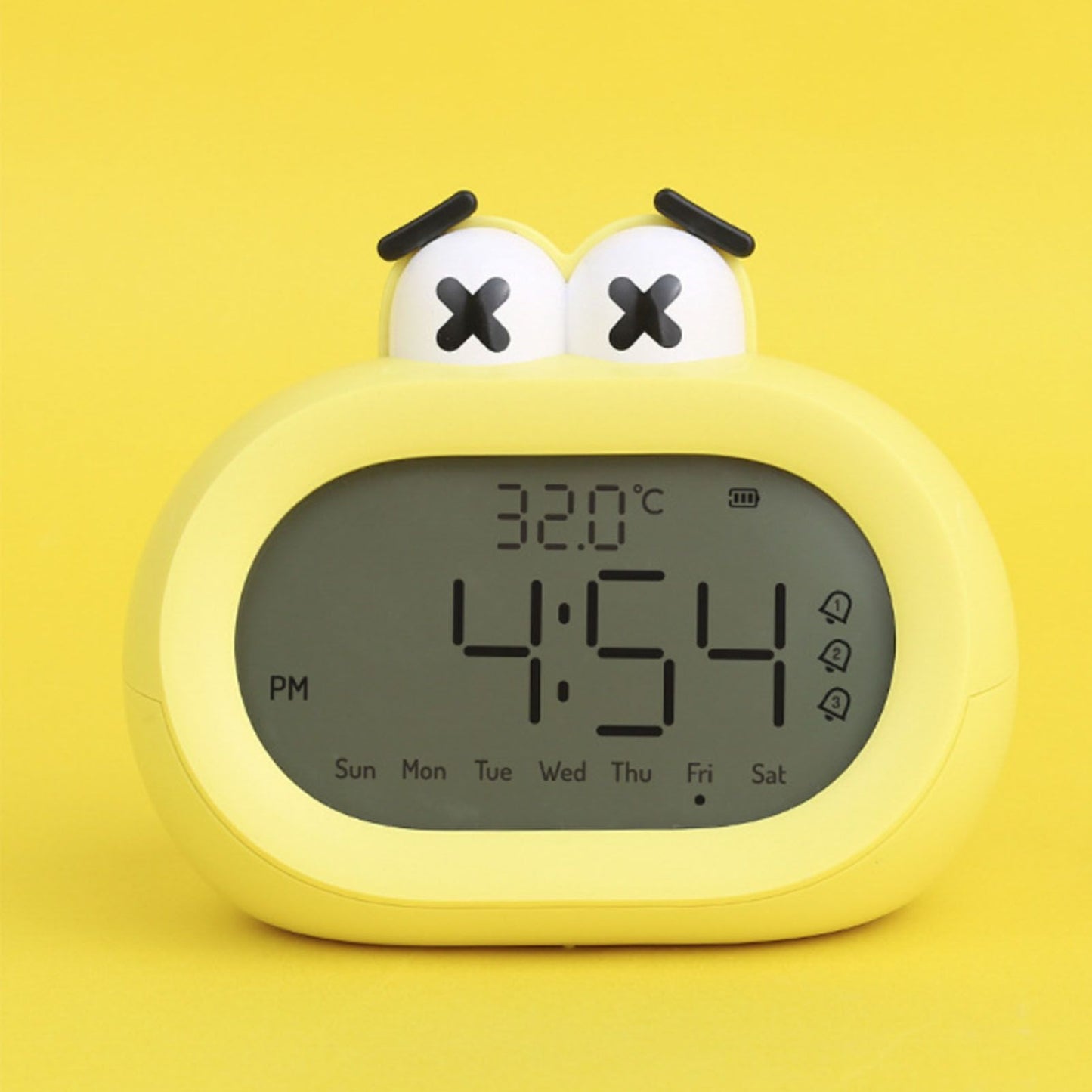 Kids Alarm Clock Cartoon Cute Intelligent Battery Operated Digital LED Electronic Clock with Night Light Yellow
