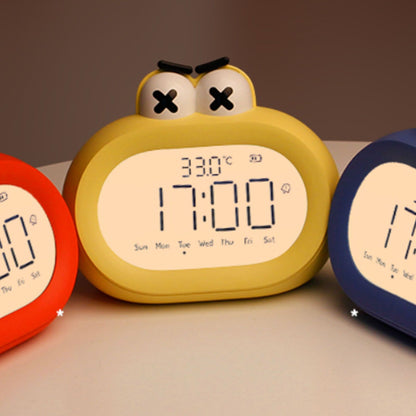 Kids Alarm Clock Cartoon Cute Intelligent Battery Operated Digital LED Electronic Clock with Night Light Yellow