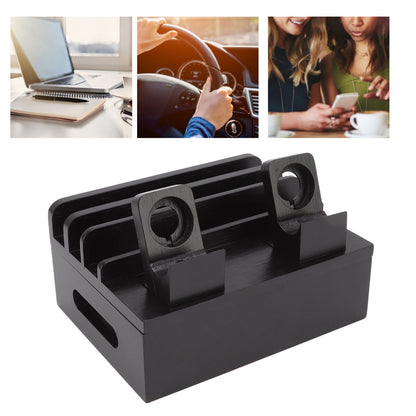 Bamboo Charging Station Multifunction 5 Ports Charging Station Rack for Phones Tablets Watches Electronics Black