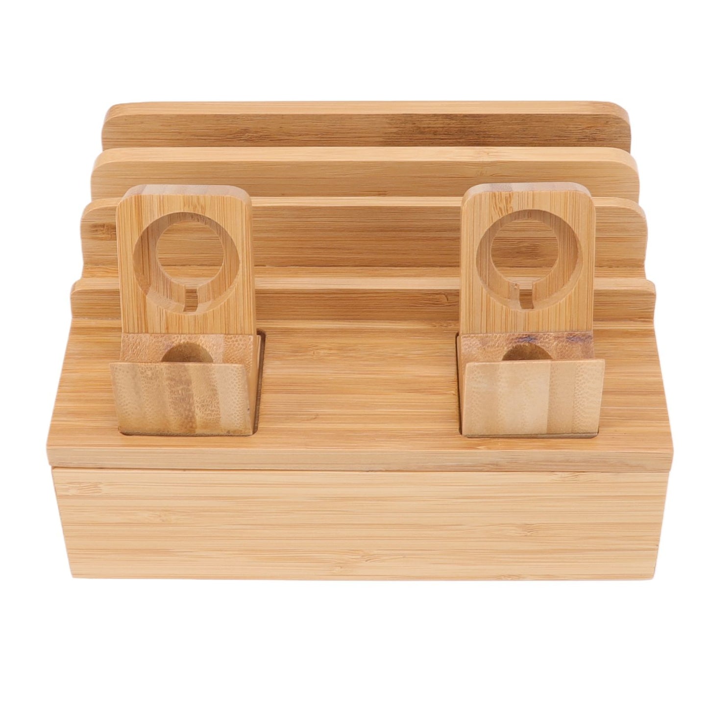 Bamboo Charging Station Multifunction 5 Ports Charging Station Rack for Phones Tablets Watches Electronics Natural Color