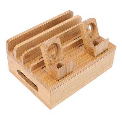 Bamboo Charging Station Multifunction 5 Ports Charging Station Rack for Phones Tablets Watches Electronics Natural Color