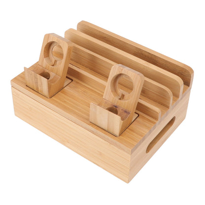 Bamboo Charging Station Multifunction 5 Ports Charging Station Rack for Phones Tablets Watches Electronics Natural Color