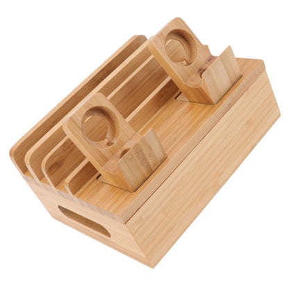 Bamboo Charging Station Multifunction 5 Ports Charging Station Rack for Phones Tablets Watches Electronics Natural Color