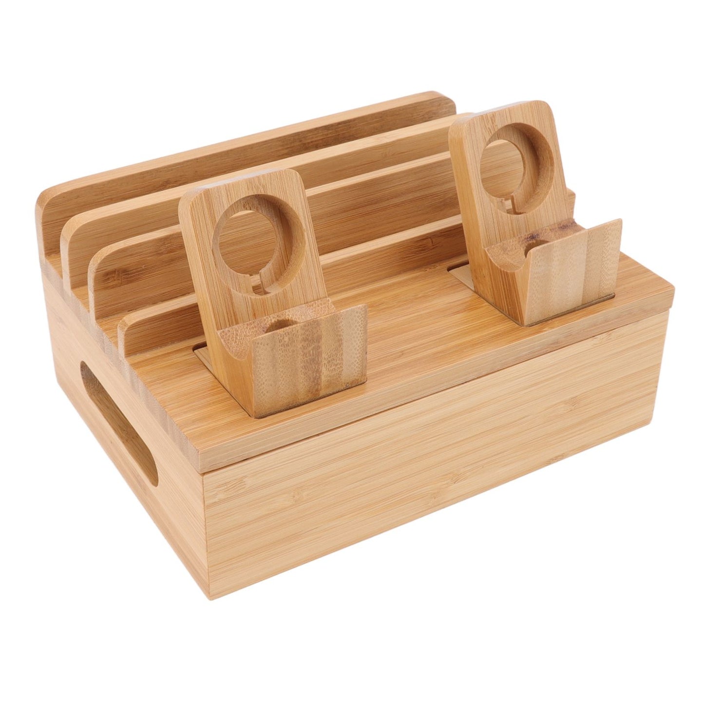 Bamboo Charging Station Multifunction 5 Ports Charging Station Rack for Phones Tablets Watches Electronics Natural Color