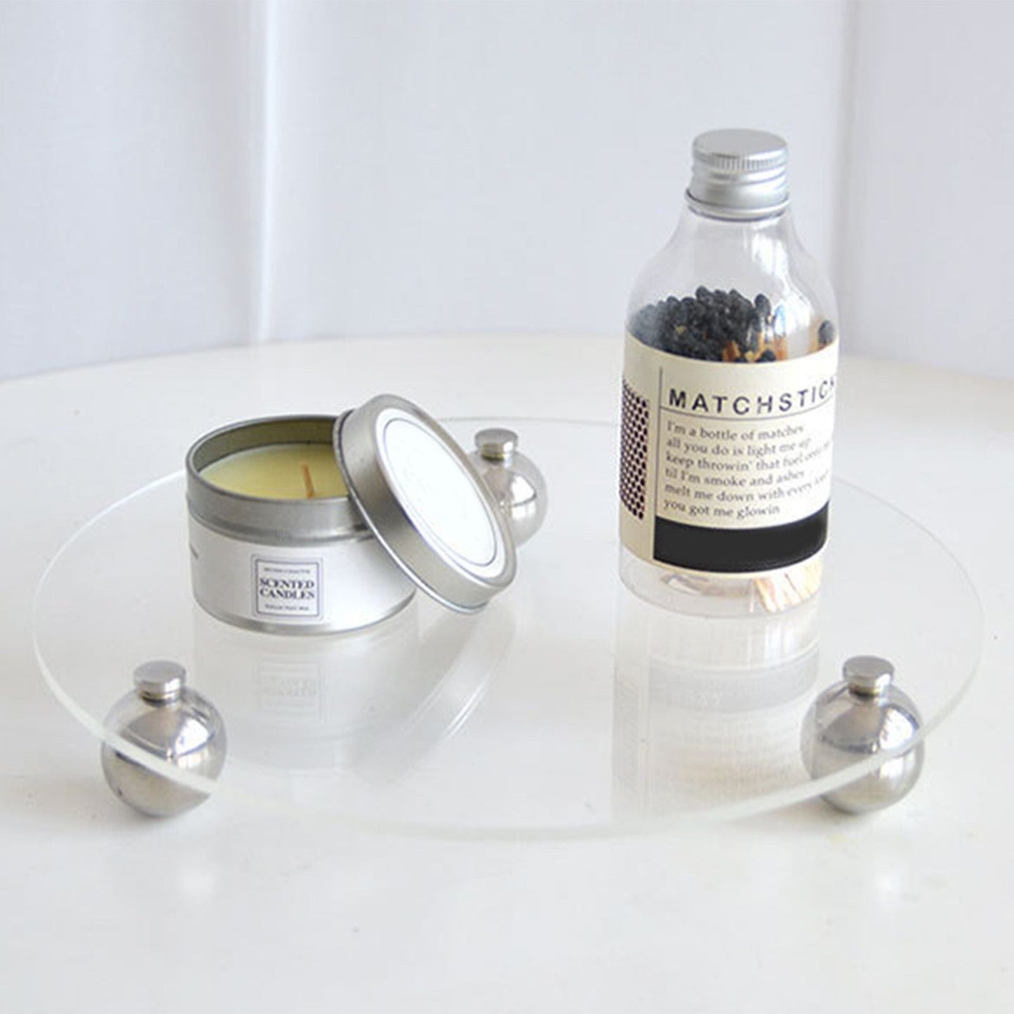 Acrylic Storage Tray Clear Transparent Stainless Steel Round Feet Minimalist Style Decorative Practical Desktop Shelf for Cafes Round