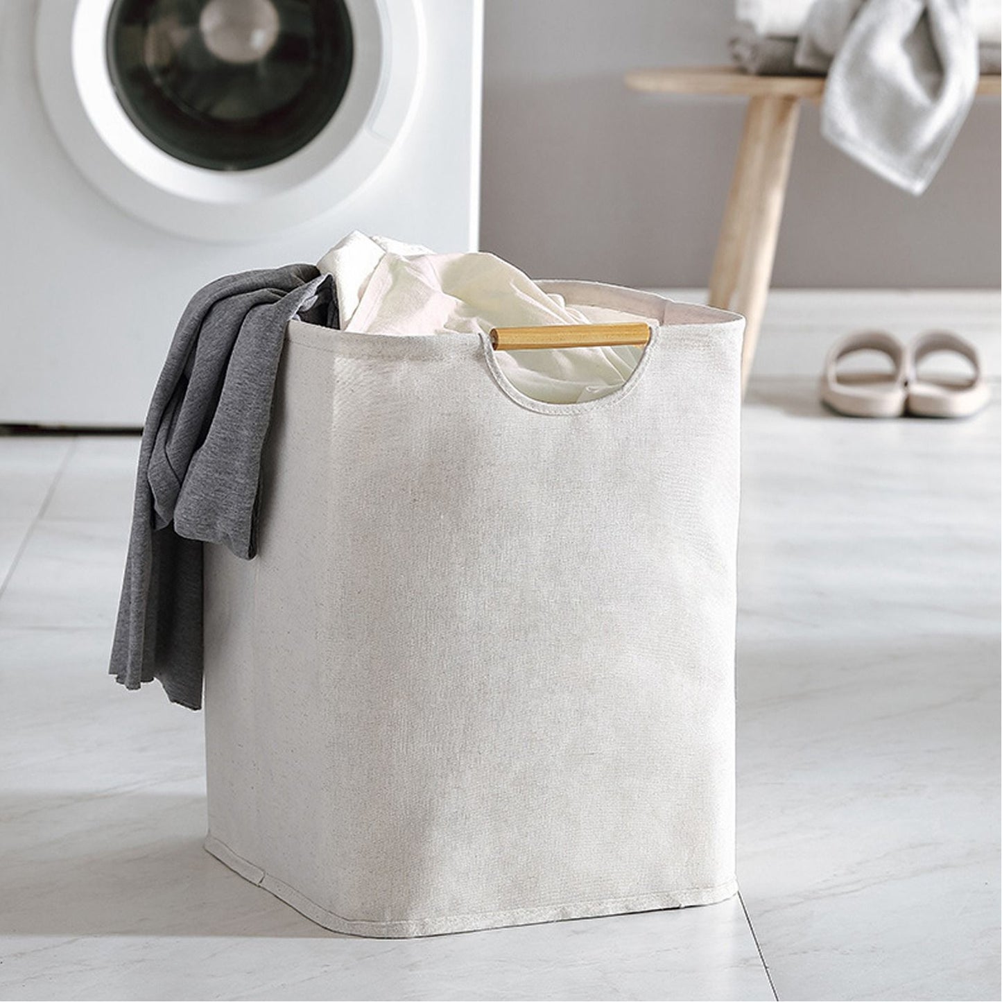 Large Laundry Basket Waterproof Collapsible Laundry Hamper with Wooden Handle for Household Bathroom S 40cm