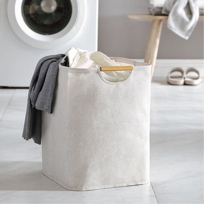 Large Laundry Basket Waterproof Collapsible Laundry Hamper with Wooden Handle for Household Bathroom S 40cm