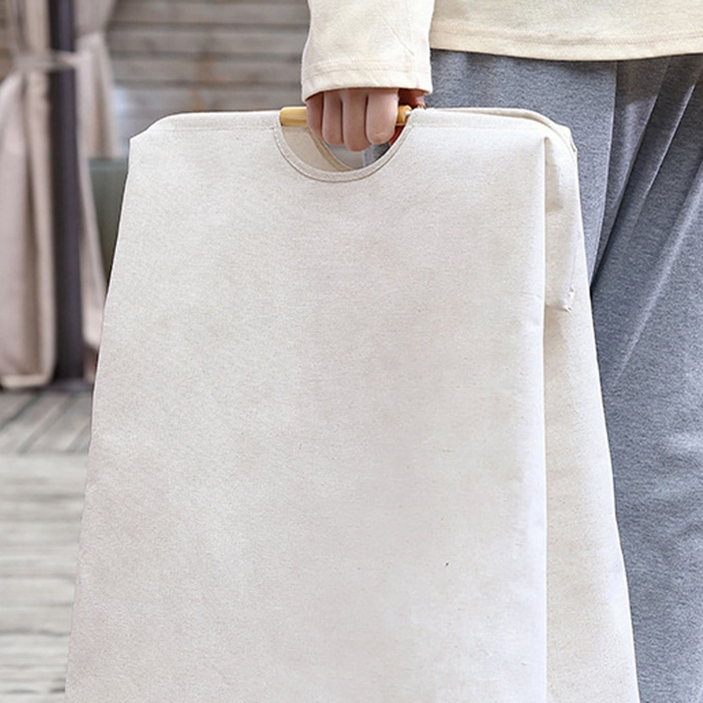 Large Laundry Basket Waterproof Collapsible Laundry Hamper with Wooden Handle for Household Bathroom S 40cm