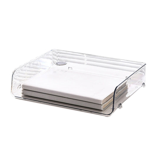 A4 Paper Storage Box Stackable Plastic Large Opening Single Layer Desktop File Organizer for Office Transparent 32.5x25x7.5cm/12.8x9.8x3.0in