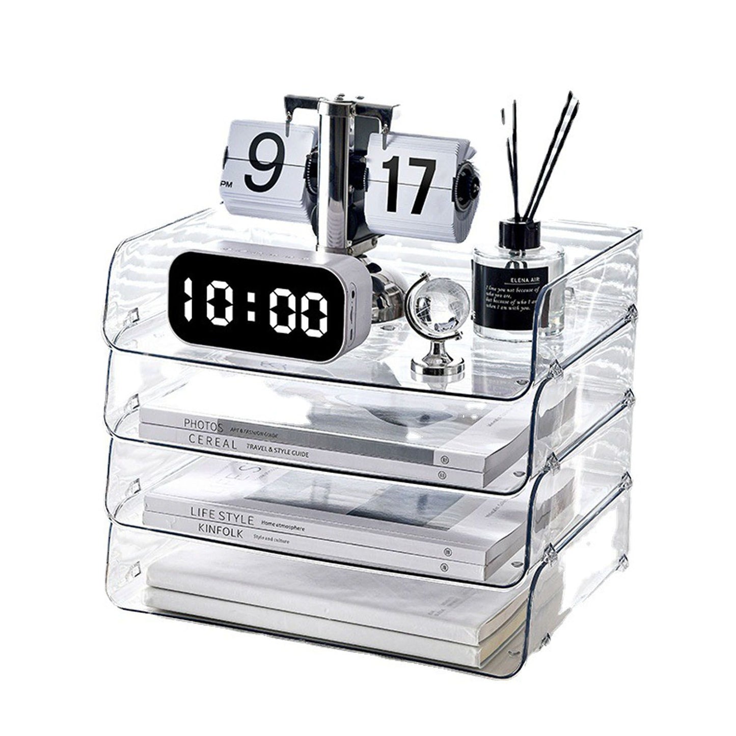 A4 Paper Storage Box Stackable Plastic Large Opening Single Layer Desktop File Organizer for Office Transparent 32.5x25x7.5cm/12.8x9.8x3.0in