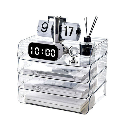 A4 Paper Storage Box Stackable Plastic Large Opening Single Layer Desktop File Organizer for Office Transparent 32.5x25x7.5cm/12.8x9.8x3.0in