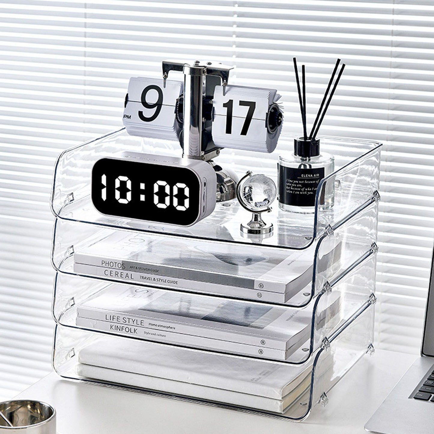 A4 Paper Storage Box Stackable Plastic Large Opening Single Layer Desktop File Organizer for Office Transparent 32.5x25x7.5cm/12.8x9.8x3.0in