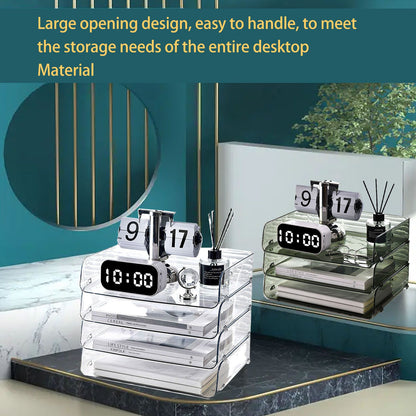 A4 Paper Storage Box Stackable Plastic Large Opening Single Layer Desktop File Organizer for Office Transparent 32.5x25x7.5cm/12.8x9.8x3.0in