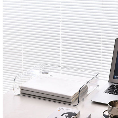 A4 Paper Storage Box Stackable Plastic Large Opening Single Layer Desktop File Organizer for Office Transparent 32.5x25x7.5cm/12.8x9.8x3.0in