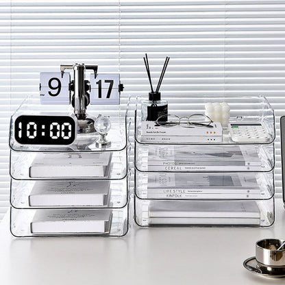 A4 Paper Storage Box Stackable Plastic Large Opening Single Layer Desktop File Organizer for Office Transparent 32.5x25x7.5cm/12.8x9.8x3.0in