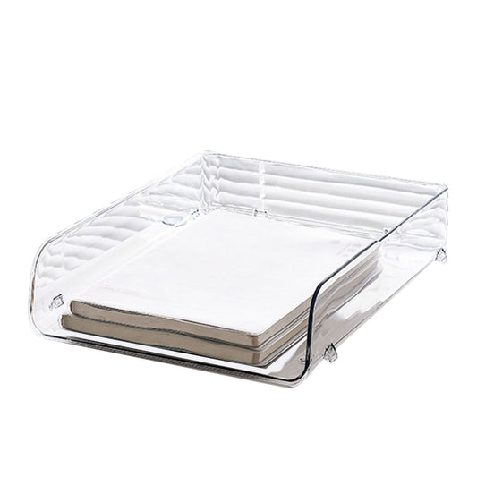 A4 Paper Storage Box Stackable Plastic Large Opening Single Layer Desktop File Organizer for Office Transparent 26.5x33x7.5cm/10.4x13.0x3.0in