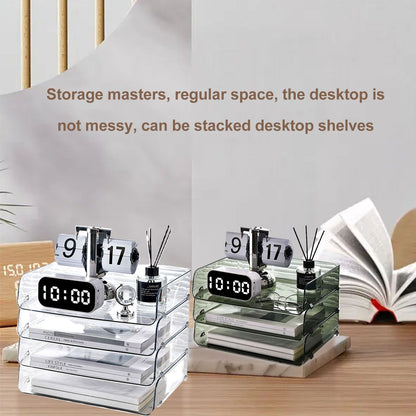 A4 Paper Storage Box Stackable Plastic Large Opening Single Layer Desktop File Organizer for Office Transparent 26.5x33x7.5cm/10.4x13.0x3.0in