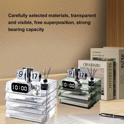 A4 Paper Storage Box Stackable Plastic Large Opening Single Layer Desktop File Organizer for Office Transparent 26.5x33x7.5cm/10.4x13.0x3.0in
