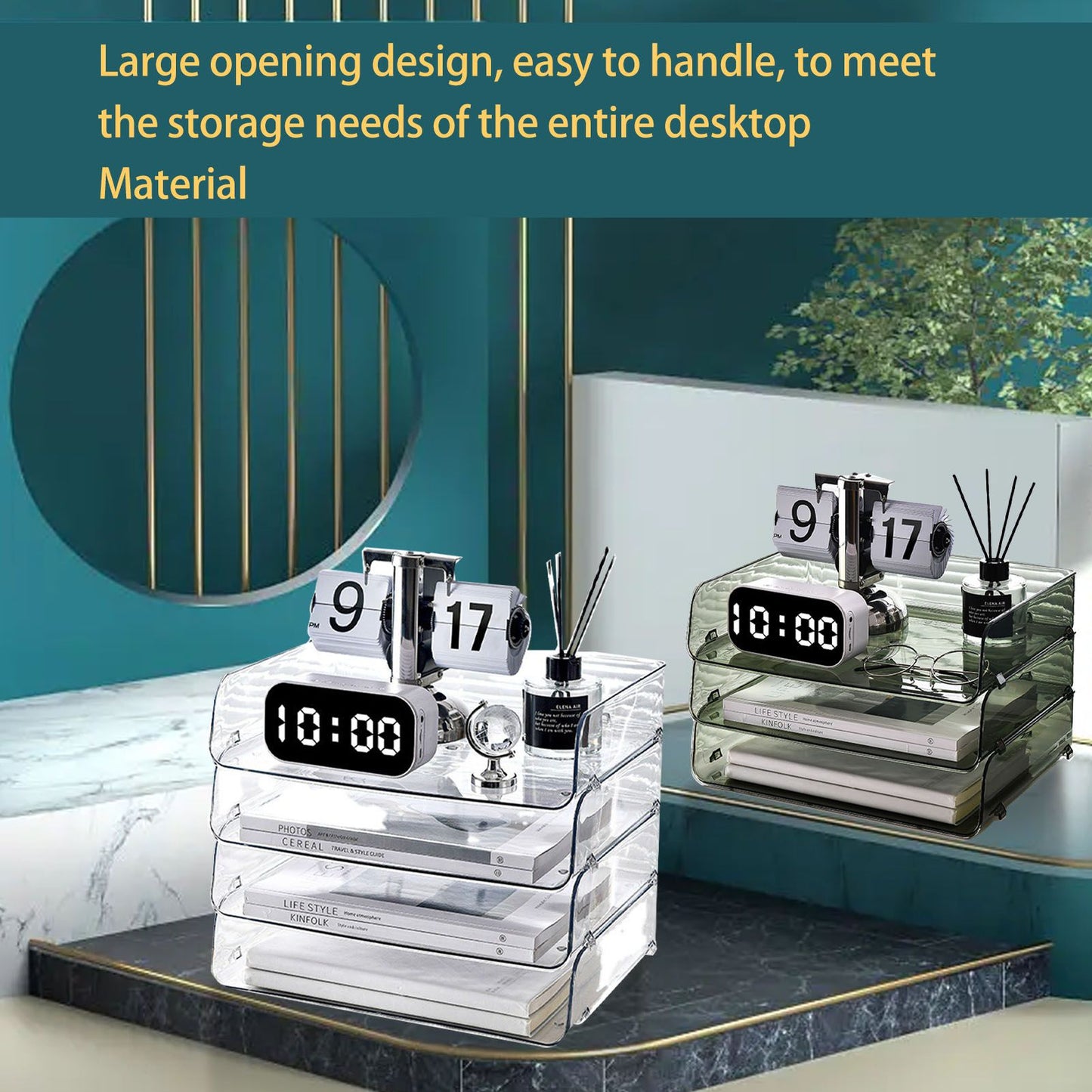 A4 Paper Storage Box Stackable Plastic Large Opening Single Layer Desktop File Organizer for Office Green 32.5x25x7.5cm/12.8x9.8x3.0in