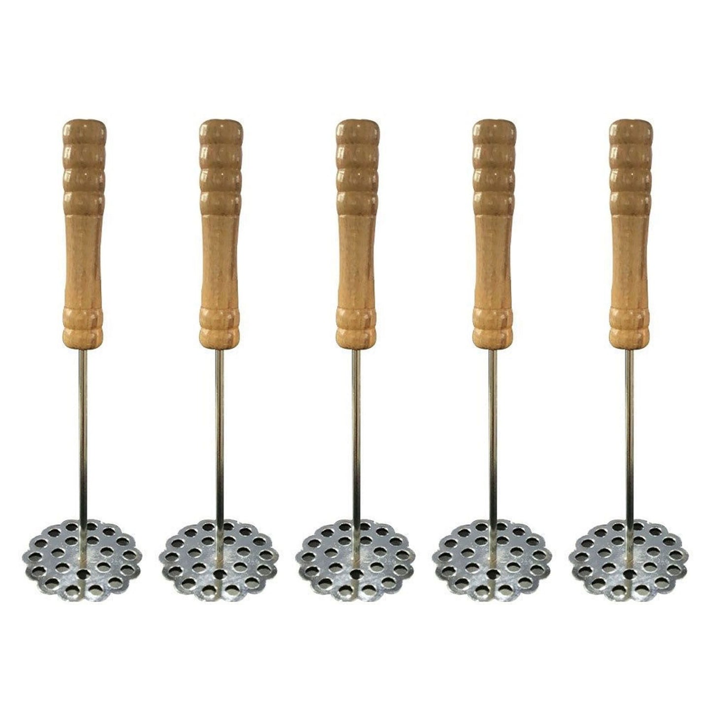 5pcs Potato Masher Portable Stainless Steel Wooden Handle Manual Spud Smasher Kitchen Tool