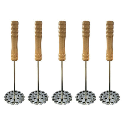5pcs Potato Masher Portable Stainless Steel Wooden Handle Manual Spud Smasher Kitchen Tool