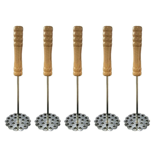 5pcs Potato Masher Portable Stainless Steel Wooden Handle Manual Spud Smasher Kitchen Tool