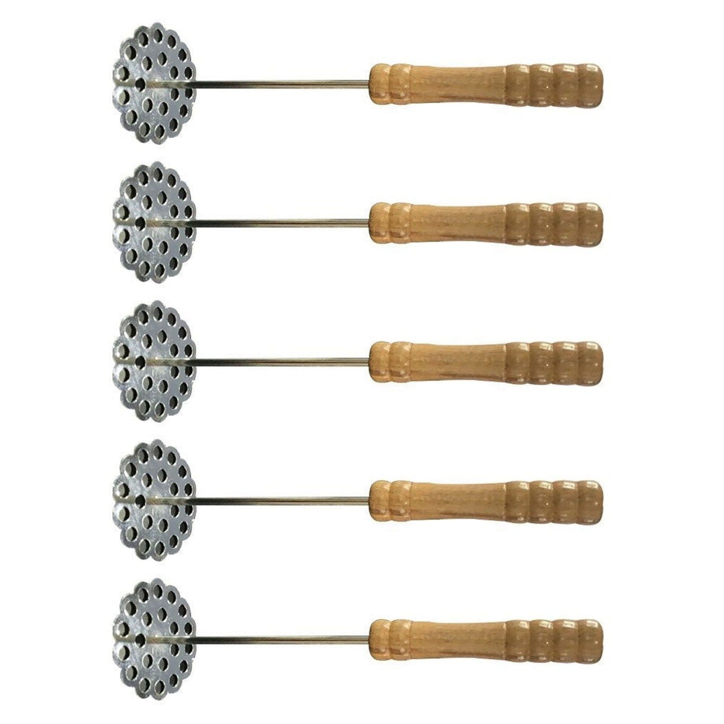 5pcs Potato Masher Portable Stainless Steel Wooden Handle Manual Spud Smasher Kitchen Tool