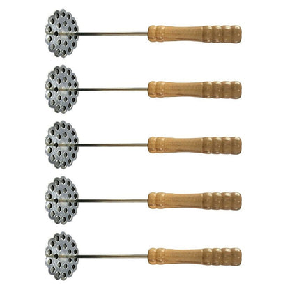5pcs Potato Masher Portable Stainless Steel Wooden Handle Manual Spud Smasher Kitchen Tool