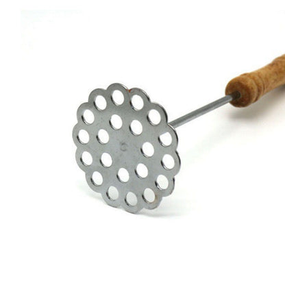 5pcs Potato Masher Portable Stainless Steel Wooden Handle Manual Spud Smasher Kitchen Tool