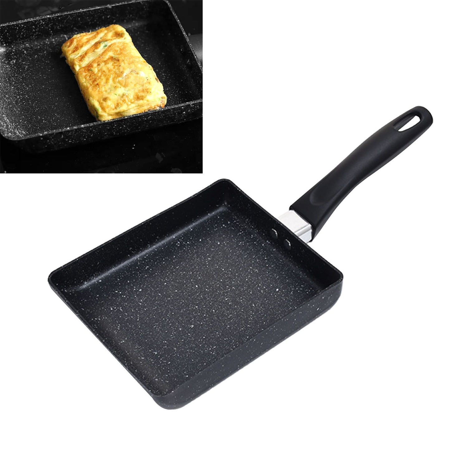 Mini Frying Pan Black Household Portable Japanese Style Egg Frying Pan Rectangular Mini Omelet Pan 13x18cm