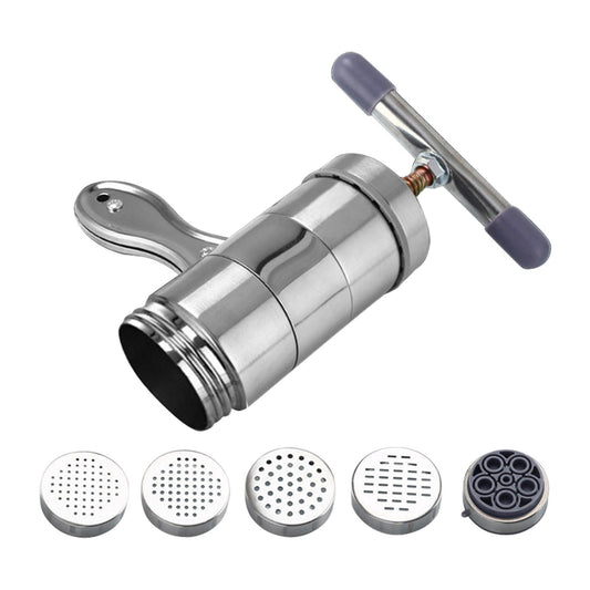 Manual Press Pasta Machine Stainless Steel Hand Wringing Noodles Making Machine with 5 Noodle Mould