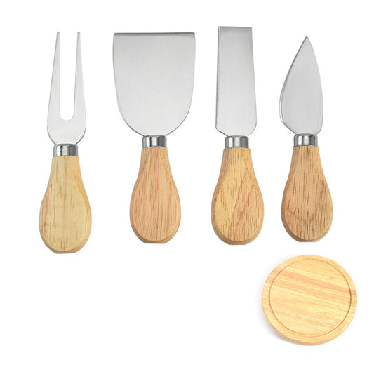Cheese Knives Set Stainless Steel Blade Ergonomic Handle Cheese Cutter Fork with Wooden Box for Pizza Bread