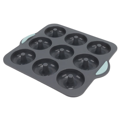 Silicone Donut Mold 9 Cavity Prevents Stick Safe Heat Resistance Doughnut Pan Set for Cake Biscuit Bagels Muffins Dark Gray