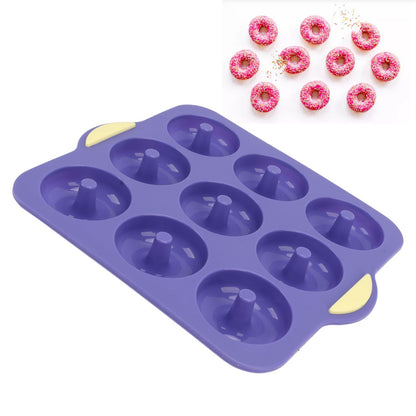 Silicone Donut Mold 9 Cavity Prevents Stick Safe Heat Resistance Doughnut Pan Set for Cake Biscuit Bagels Muffins Royalblue