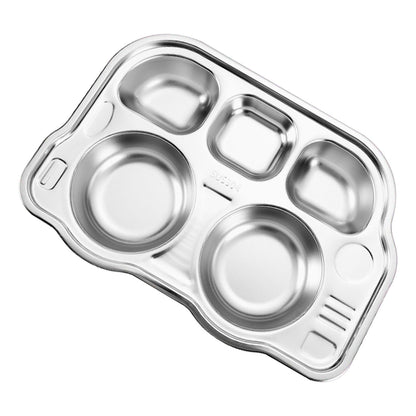 Stainless Steel Divided Platter Food Grade Cartoon Drop Proof Fun Shape Divided Dinner Tray for Kindergarten Pickup Truck